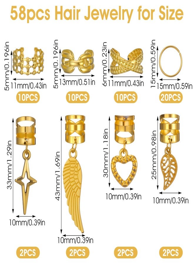 Tyqour 58 Pcs Gold Hair Cuffs for Braids Accessories, Loc Jewelry for Dreadlocks, Adjustable Hair Jewelry for Braids Decorations for Men Women - Image 2